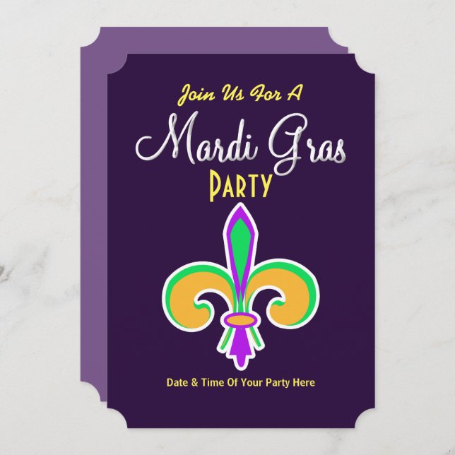 Mardi Gras Colors Lilie Invite Einladung (Vorne/Hinten)