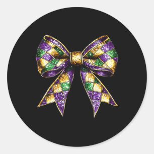 Mardi Gras Coquette Bow New Orleans Fat Dienstag W Runder Aufkleber
