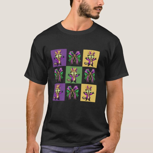 Mardi Gras Coquette Bow Raccoon Trash Panda Men Wo T-Shirt (Vorderseite)