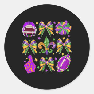 Mardi Gras Coquette Schleife Football Mardi Gras N Runder Aufkleber