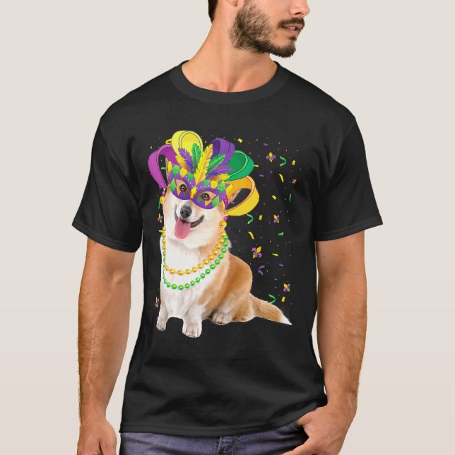 Mardi Gras Corgi Dog Animal Festival Party T-Shirt (Vorderseite)