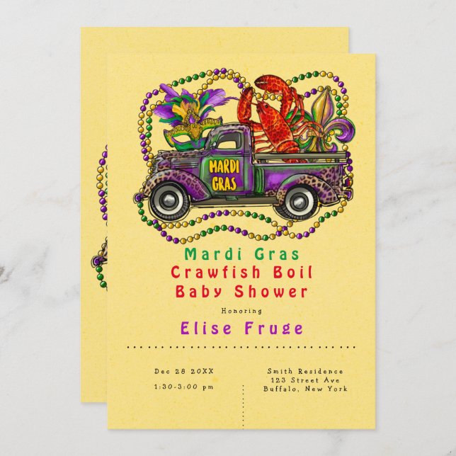 Mardi Gras Crawfish Boil Babydusche Einladung (Vorne/Hinten)