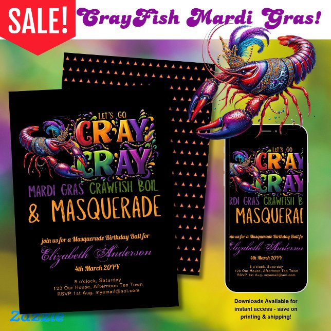 Mardi Gras Crawfish Boil Masquerade Lasse Cray Cra Einladung (Von Creator hochgeladen)