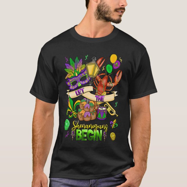 Mardi Gras Crawfish Jester Beads Let Shenanigans B T-Shirt (Vorderseite)