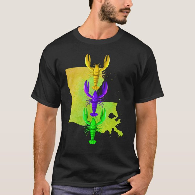 Mardi Gras crayfish, gelbe Louisiana-Karte Farbe,  T-Shirt (Vorderseite)