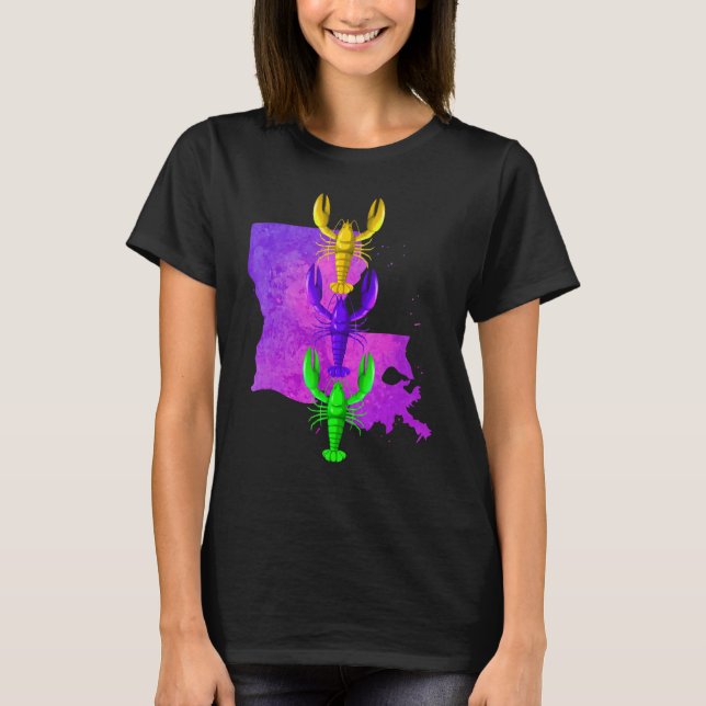 Mardi Gras crayfish, Louisiana map painsplash, M T-Shirt (Vorderseite)