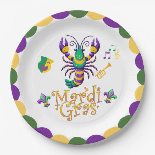 Mardi Gras crayfish, Trompete, Maske, Lilie Pappteller