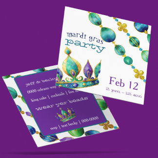Mardi Gras Crown and Beads Party Einladung