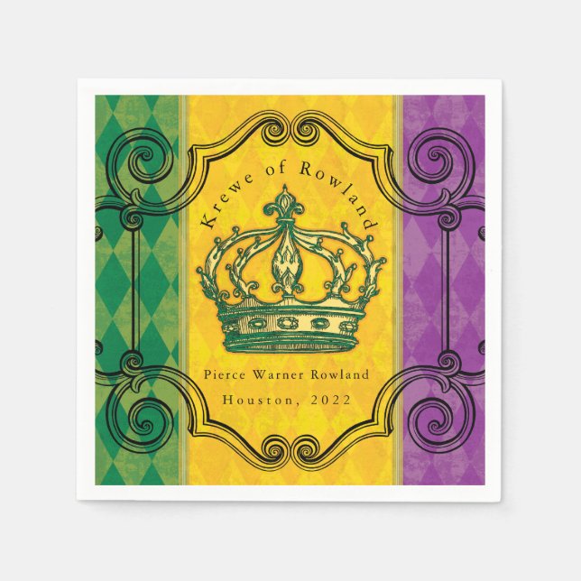Mardi Gras Crown Custom Familienname Napkins Serviette (Vorderseite)