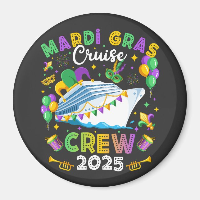 Mardi Gras Cruise Crew 2025 Matching Circle Magnet (Vorne)