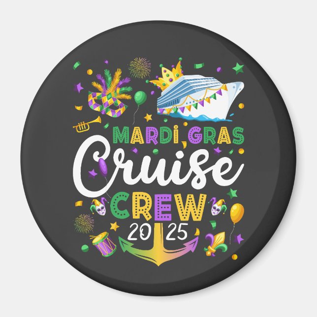 Mardi Gras Cruise Crew 2025 Matching Circle Magnet (Vorne)