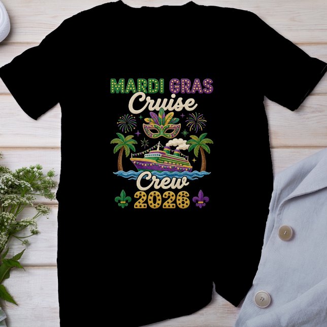 Mardi Gras Cruise Crew 2026, Faux Yarn Mardi Gras T-Shirt (Von Creator hochgeladen)