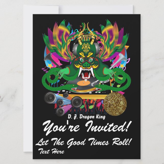Mardi Gras D. J. Dragon King View Tips bitte Einladung (Vorderseite)