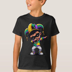 Mardi Gras Dabbing Boy Black Funny Outfit Jester H T-Shirt