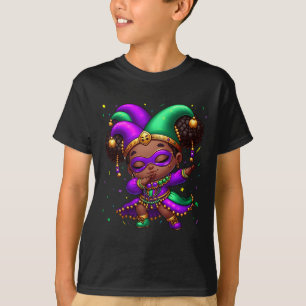 Mardi Gras Dabbing Niedlich Black Girl Jester Hat  T-Shirt