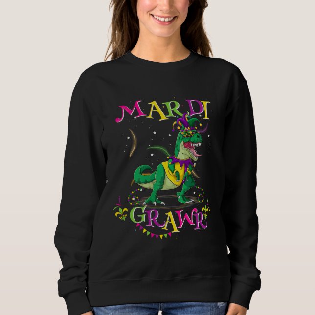 Mardi Gras Dabbing Rex Dinosaur Mardi Grawr Bead C Sweatshirt (Vorderseite)