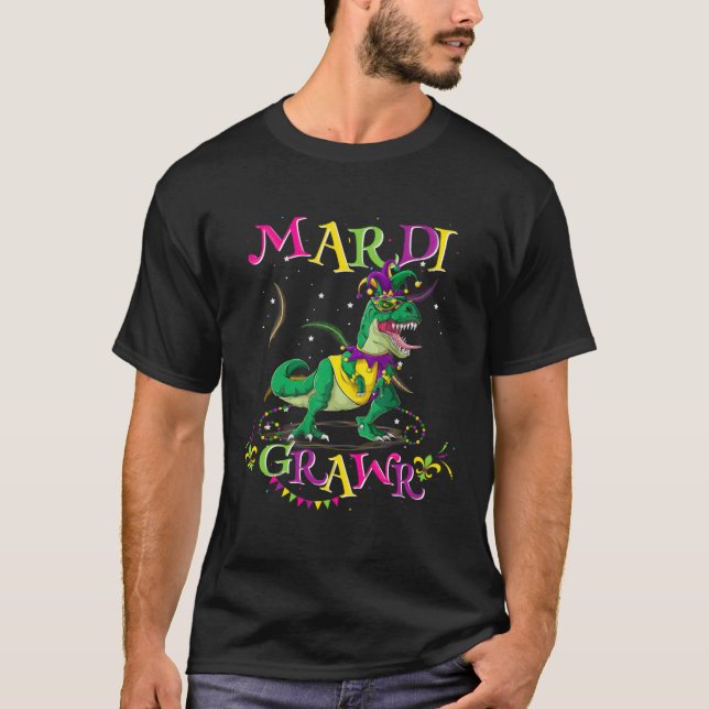 Mardi Gras Dabbing Rex Dinosaur Mardi Grawr Bead C T-Shirt (Vorderseite)