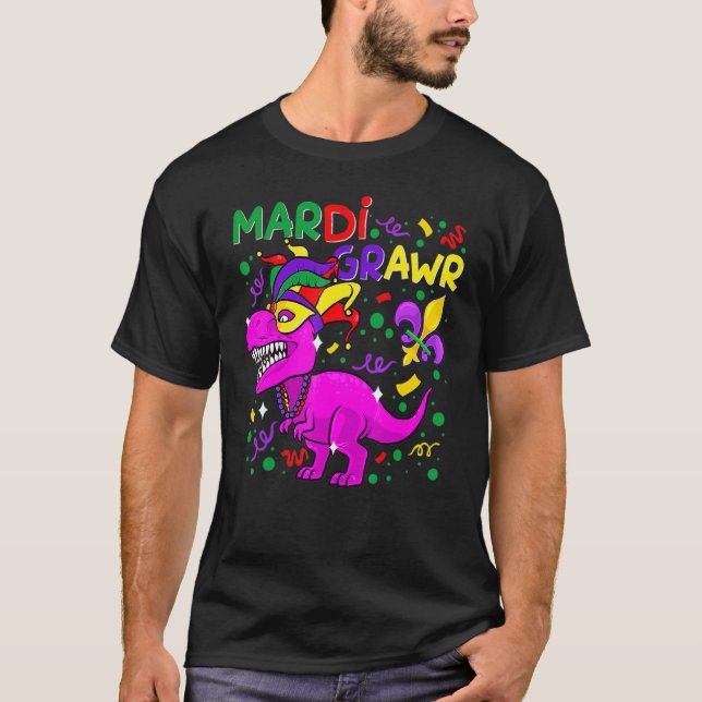 Mardi Gras Dabbing Rex Dinosaur Mardi Grawr Bead O T-Shirt (Vorderseite)