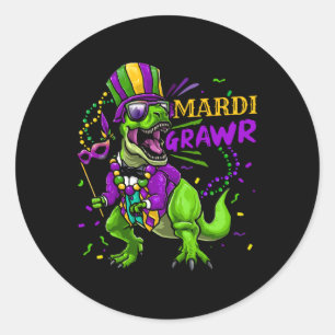 Mardi Gras Dabbing T Rex Dinosaur Mardi Grawr Perl Runder Aufkleber