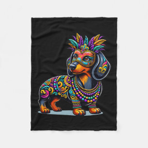 Mardi Gras Dackel Dog Beads Maske Karneval Festi Fleecedecke