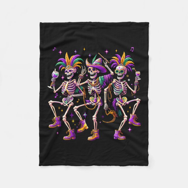 Mardi Gras Dancing Skeleton Funny Fleecedecke (Vorderseite)