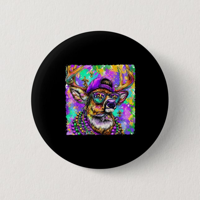 Mardi Gras Deer Buck Hunting New Orleans Camo Men  Button (Vorderseite)