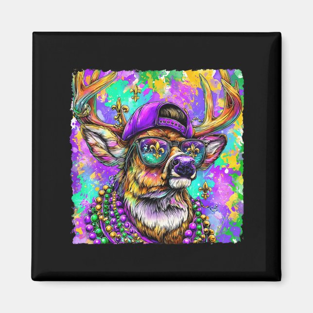 Mardi Gras Deer Buck Hunting New Orleans Camo Men  Magnet (Vorne)