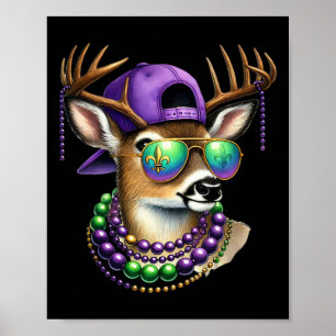 Mardi Gras Deer Jagd Mardi Beads Maske Party Boy Poster