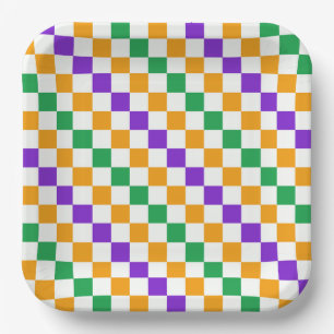 Mardi gras diagonales Schachbrettmuster Pappteller