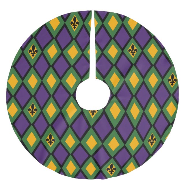 Mardi Gras Diamond-Muster mit Lilie Polyester Weihnachtsbaumdecke (Vorderseite)