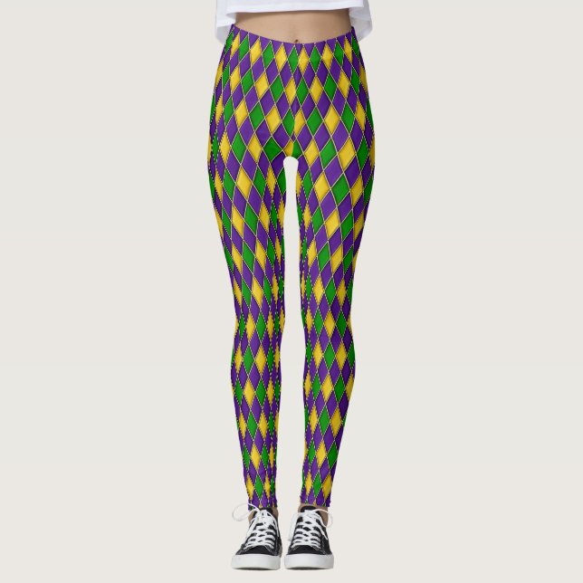 Mardi Gras Diamonds Harlequin Print Pattern Leggings (Vorderseite)