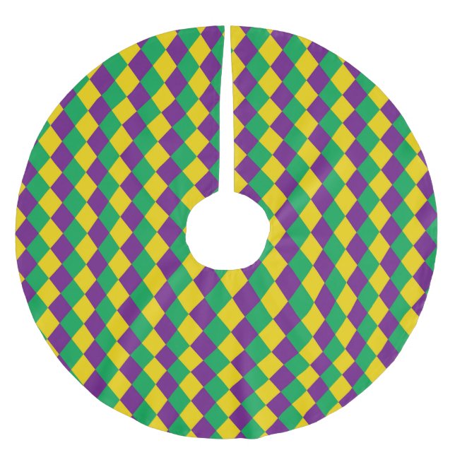 Mardi Gras Diamonds: Lebhaftes, festes Muster Polyester Weihnachtsbaumdecke (Vorderseite)