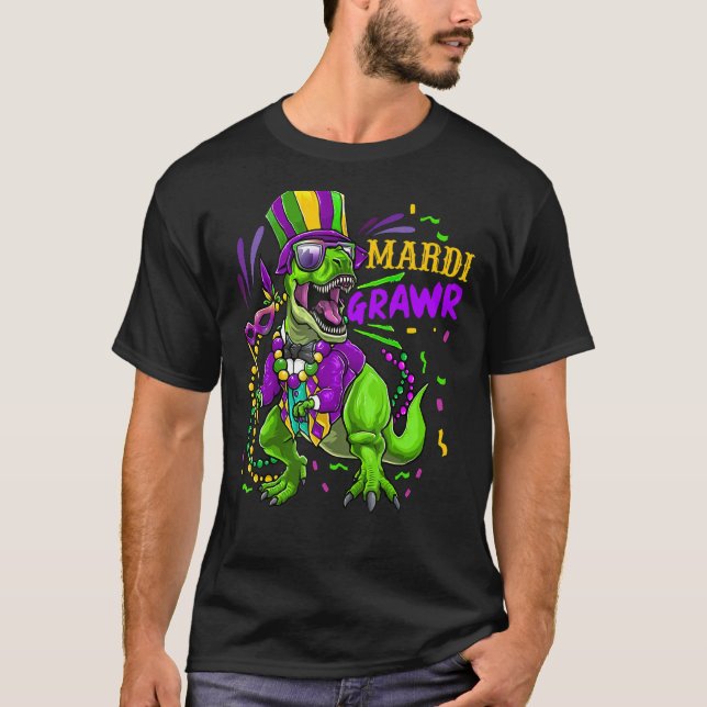 Mardi Gras Dinosaur T Rex Funny Mardi Grawr Boys K T-Shirt (Vorderseite)