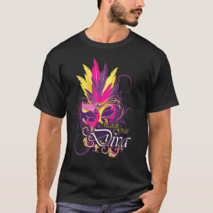 Mardi Gras Diva Feather Mask Pink Lila T-Shirt