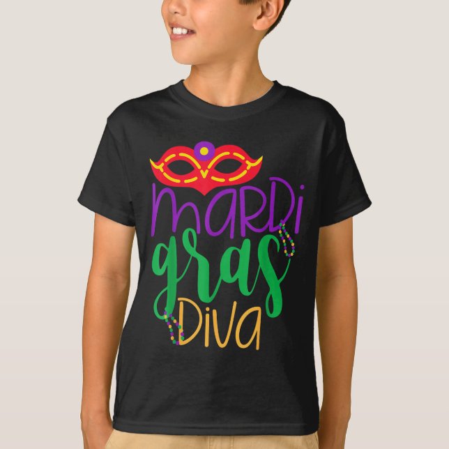 Mardi Gras Diva - Mask And Beads Design  T-Shirt (Vorderseite)