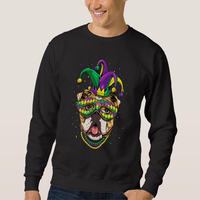 Mardi Gras Dog Carnival American Bulldog Jester Do Sweatshirt (Vorderseite)