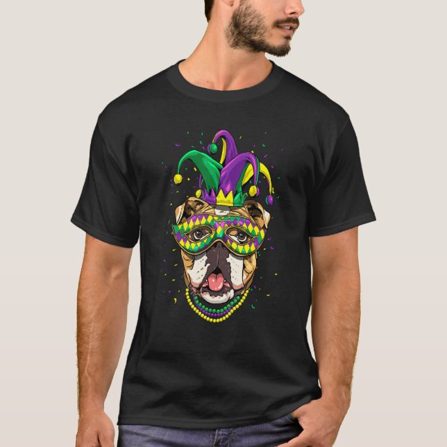 Mardi Gras Dog Carnival American Bulldog Jester Do T-Shirt (Vorderseite)
