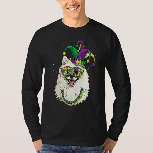 Mardi Gras Dog Carnival American Eskimo Jester Pet T-Shirt (Vorderseite)