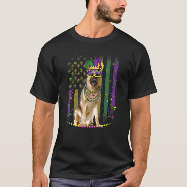 Mardi Gras Dog Carnival German Shepherd Dog Jester T-Shirt (Vorderseite)