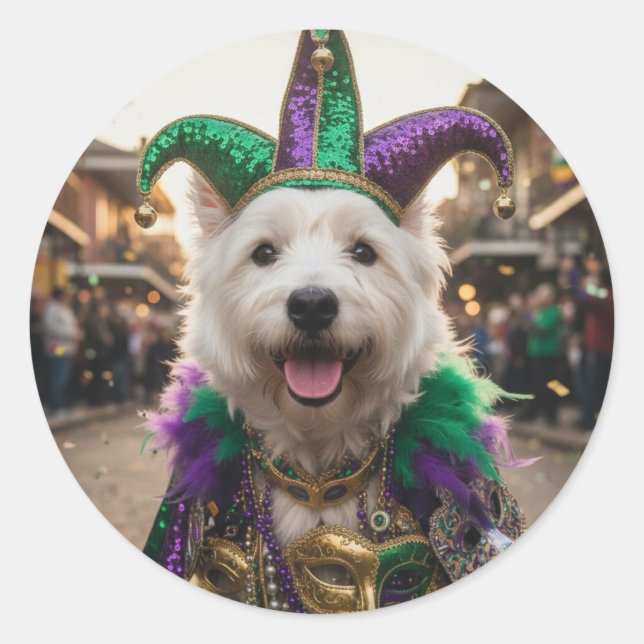 Mardi Gras Dog Jester Costume Runder Aufkleber (Vorderseite)