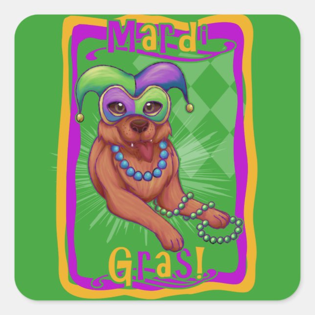 Mardi Gras Dog Quadratischer Aufkleber (Vorderseite)