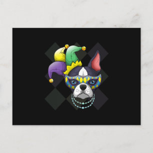 Mardi Gras Dog Shirt Funny Boston Terrier Lover Postkarte