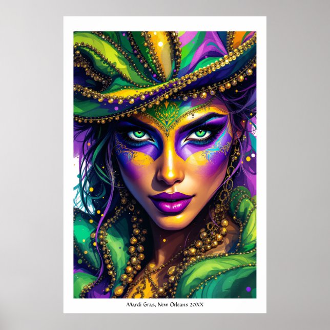 Mardi Gras Dramatisches Poster Fügen Sie Ihren Tex (Vorne)