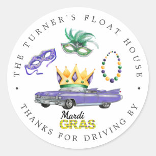 Mardi Gras Drive-By-Parade Throw-Dankeschön-Gesc Runder Aufkleber