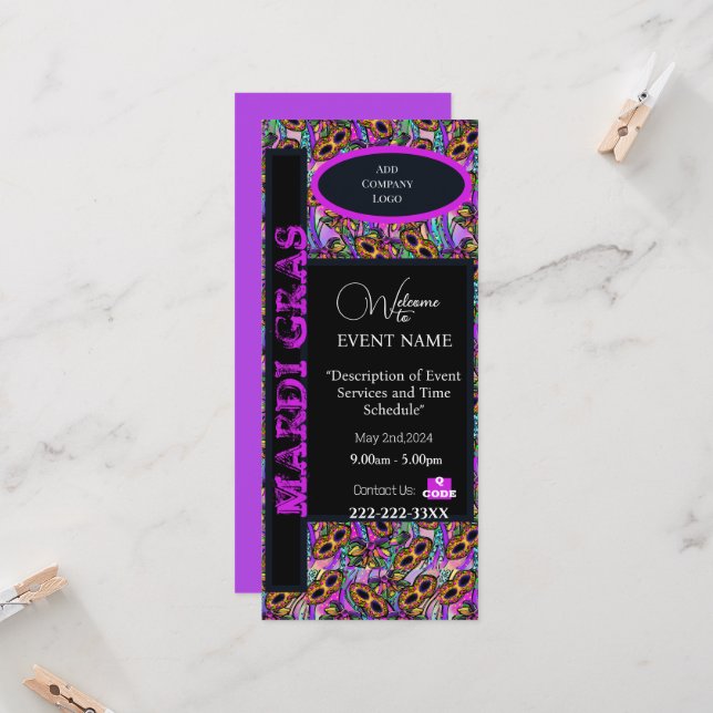 MARDI GRAS EINLADUNG (Vorderseite/Rückseite Beispiel)