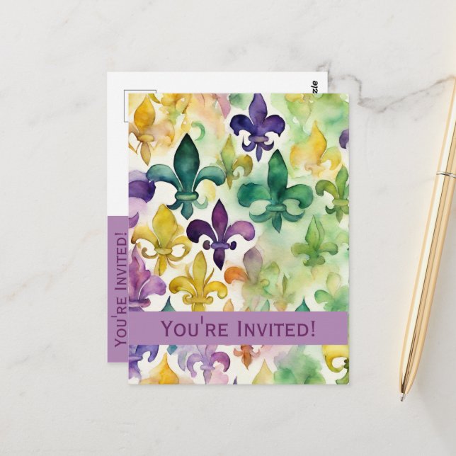 Mardi Gras Einladung Postkarte (Vorderseite/Rückseite Beispiel)