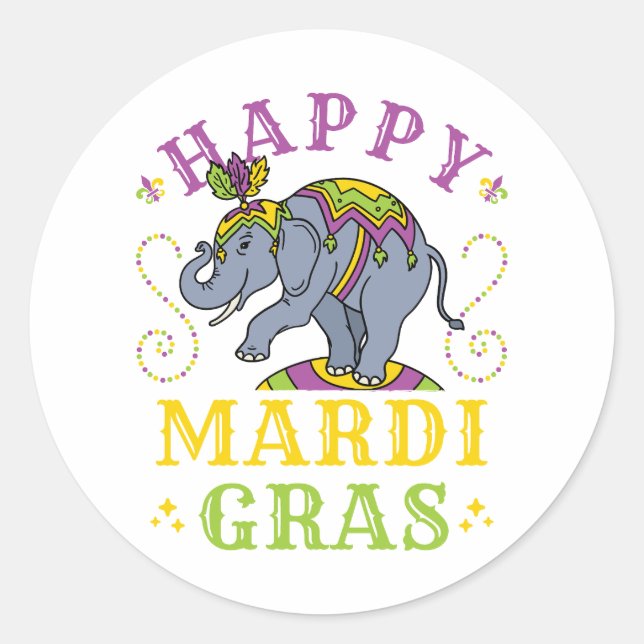 Mardi Gras Elephant Carnival Runder Aufkleber (Vorderseite)