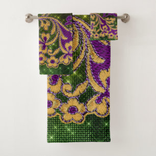 Mardi Gras Embroidery Floral Designer Badhandtuch Set