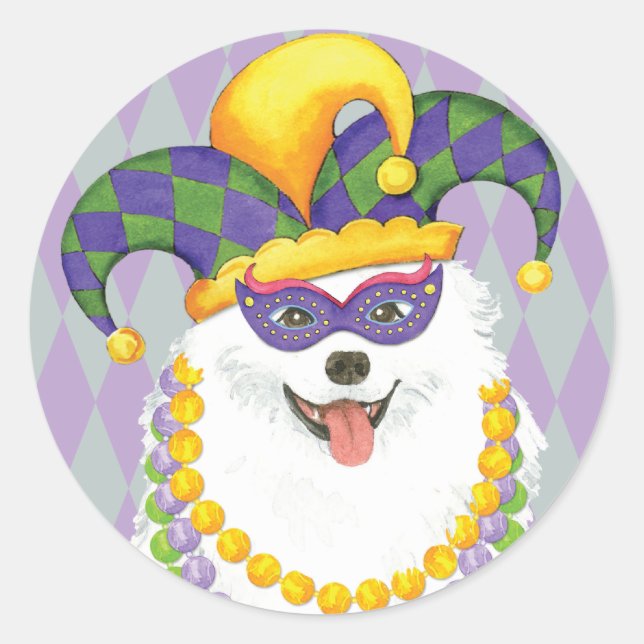 Mardi Gras Eskie Runder Aufkleber (Vorderseite)