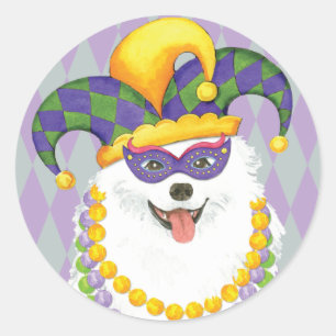 Mardi Gras Eskie Runder Aufkleber